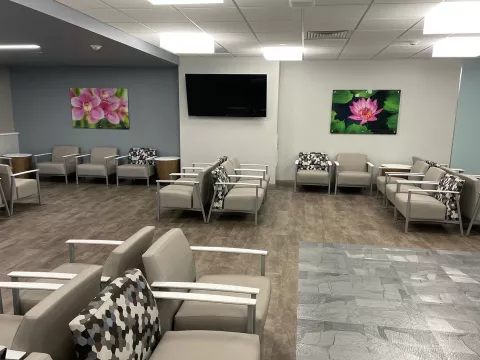 The waiting room of Dr. Patel's new clinic