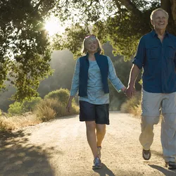 Couple walking together outdoors